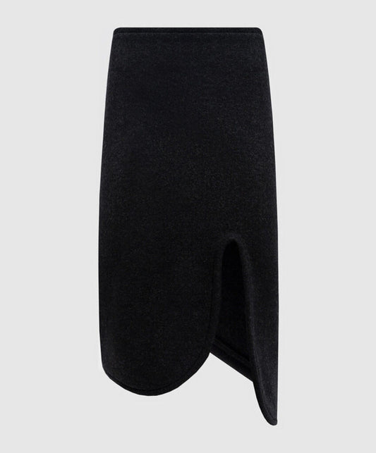 Elegant Black Knit Midi Skirt with Unique Cut