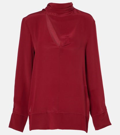 Rich Red Silk-Blend Blouse with Subtle Keyhole Detail