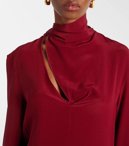 Rich Red Silk-Blend Blouse with Subtle Keyhole Detail