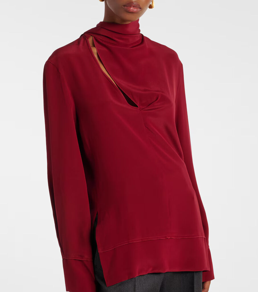 Rich Red Silk-Blend Blouse with Subtle Keyhole Detail