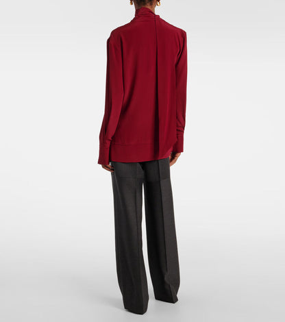 Rich Red Silk-Blend Blouse with Subtle Keyhole Detail