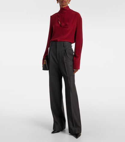 Rich Red Silk-Blend Blouse with Subtle Keyhole Detail