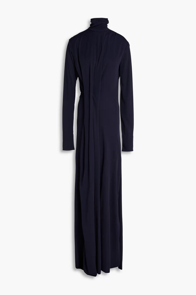 Navy Long-Sleeve Maxi Dress with High Neck