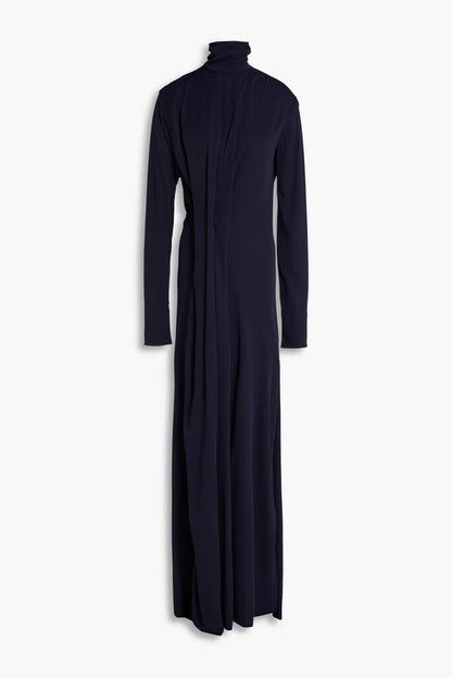Navy Long-Sleeve Maxi Dress with High Neck