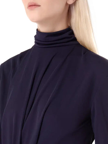 Navy Long-Sleeve Maxi Dress with High Neck