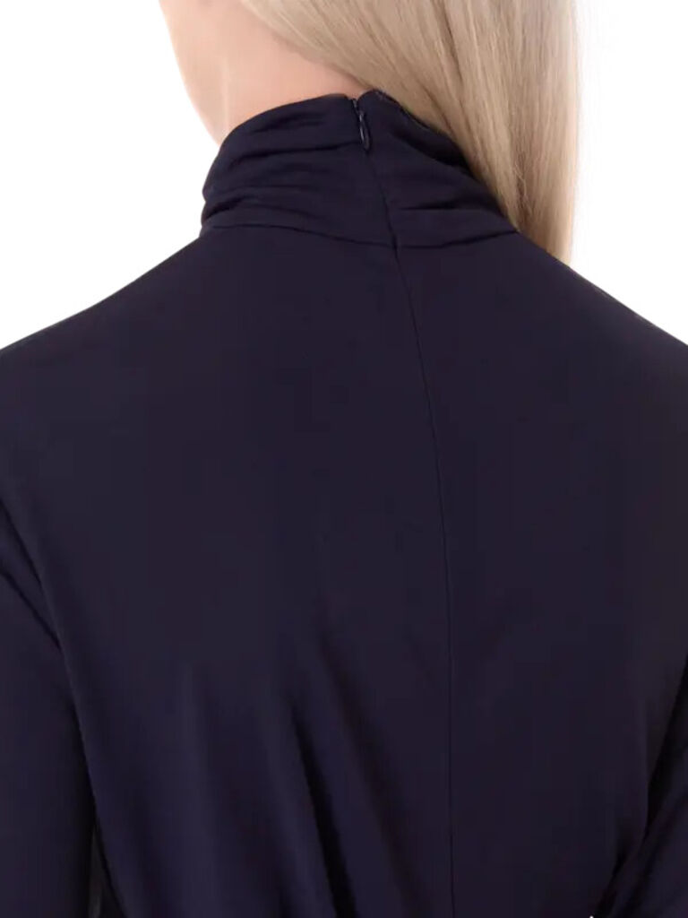 Navy Long-Sleeve Maxi Dress with High Neck