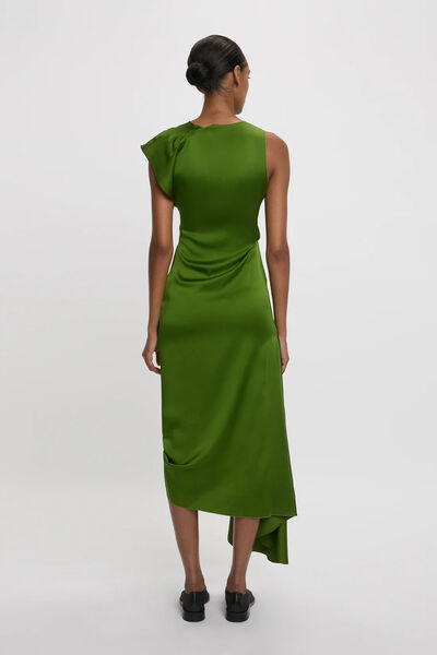 Green Draped Sleeveless Evening Dress
