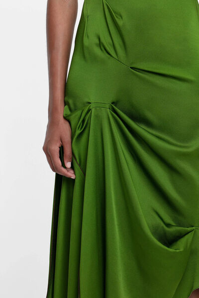 Green Draped Sleeveless Evening Dress