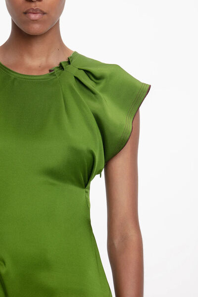 Green Draped Sleeveless Evening Dress