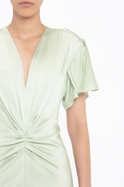 Mint Satin Midi Dress with Draped Detail