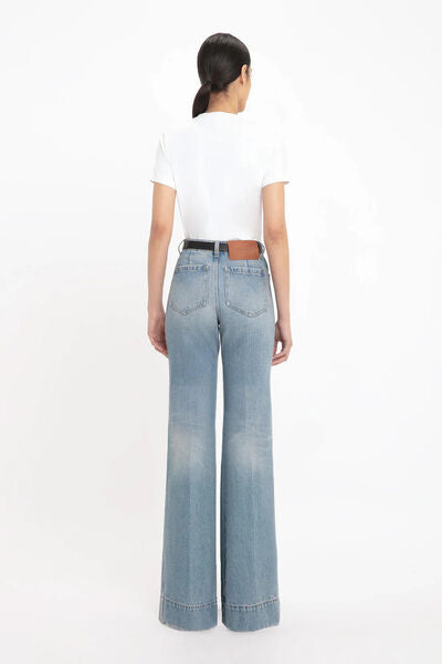 Light Blue Denim Wide-Leg Jeans with Front Pockets