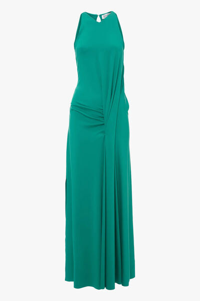 Green Draped Halter Maxi Dress