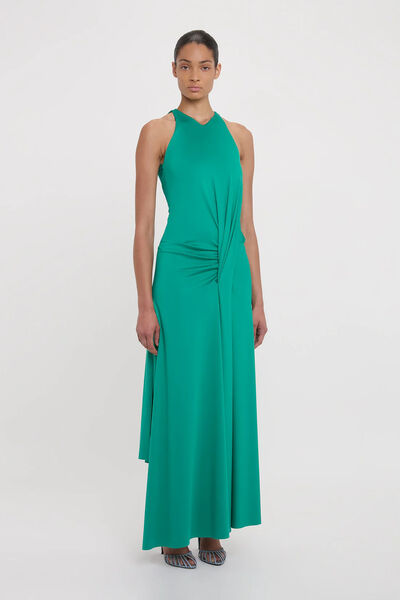 Green Draped Halter Maxi Dress