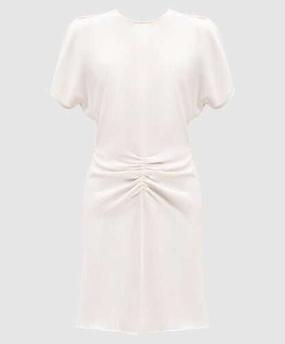 Ivory Draped Dress with Ruched Waist