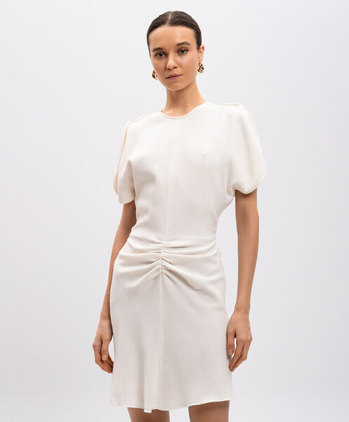 Ivory Draped Dress with Ruched Waist