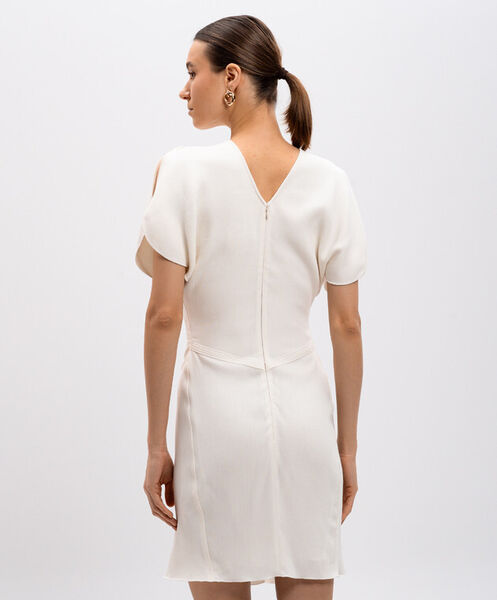 Ivory Draped Dress with Ruched Waist