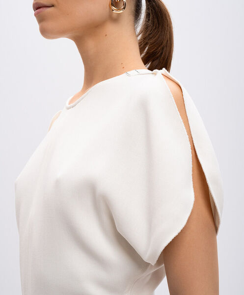 Ivory Draped Dress with Ruched Waist