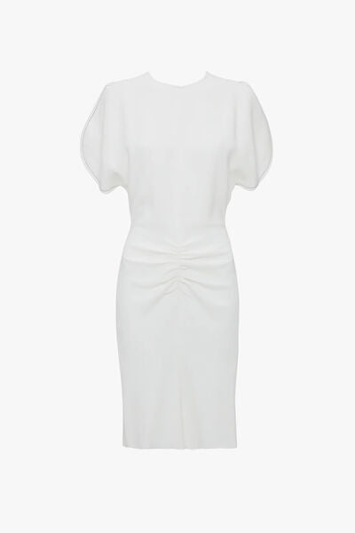 Ivory Draped Dress with Ruched Waist