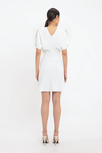 Ivory Draped Dress with Ruched Waist