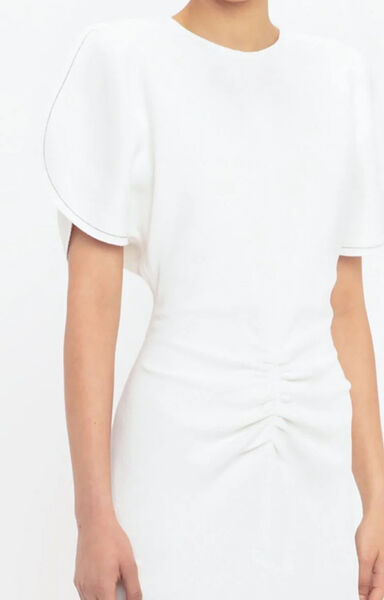 Ivory Draped Dress with Ruched Waist