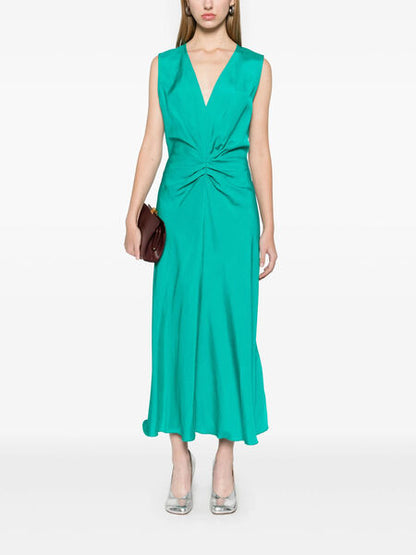 Emerald Twist Front Sleeveless Dress