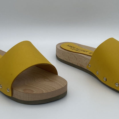 Yellow Wooden Slide Sandals with Rivet Detail