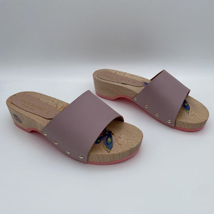 Pink Wooden Slide Sandals with Stud Detail
