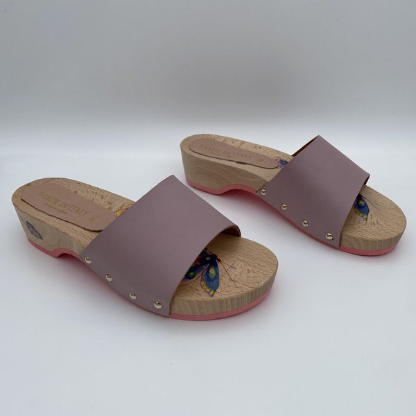 Pink Wooden Slide Sandals with Stud Detail