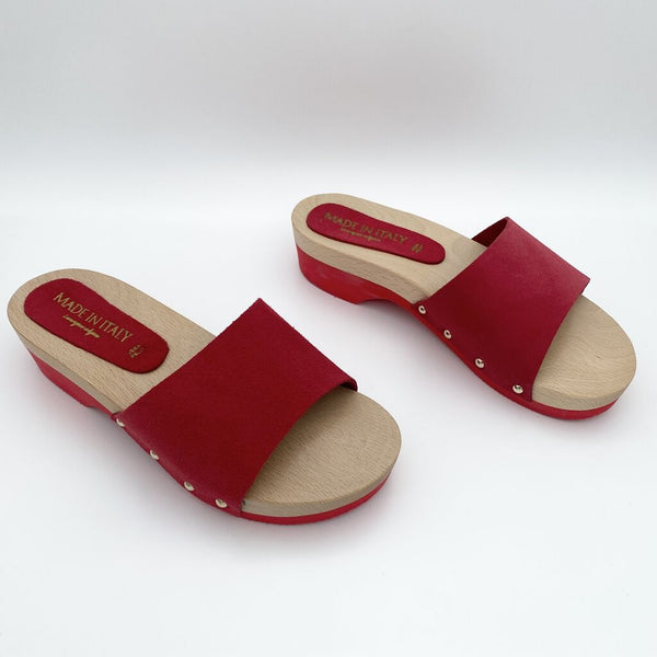 Red Slide Wooden Clogs with Open Toe