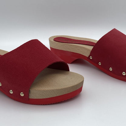 Red Slide Wooden Clogs with Open Toe