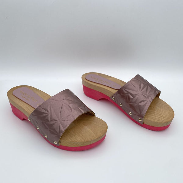 Pink Geometric Embossed Slide Sandals