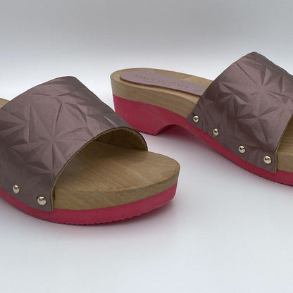 Pink Geometric Embossed Slide Sandals