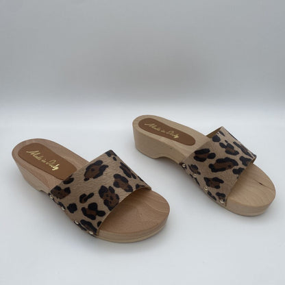 Leopard Print Slide Sandals with Wooden Heel