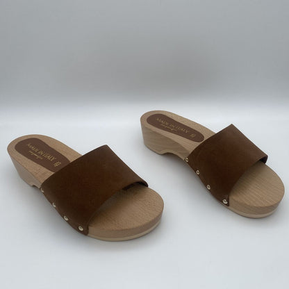 Brown Suede Clog Sandals with Wooden Sole
