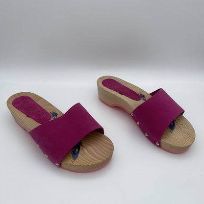 Fuchsia Wooden Slide Sandals with Rivet Detail