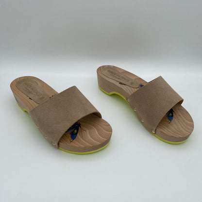 Beige Suede Slide Sandals with Wooden Sole