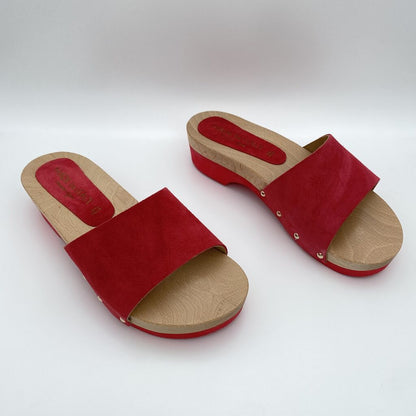 Red Suede Platform Slide Sandals
