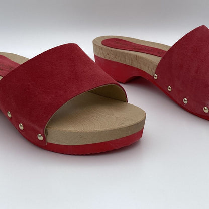 Red Suede Platform Slide Sandals