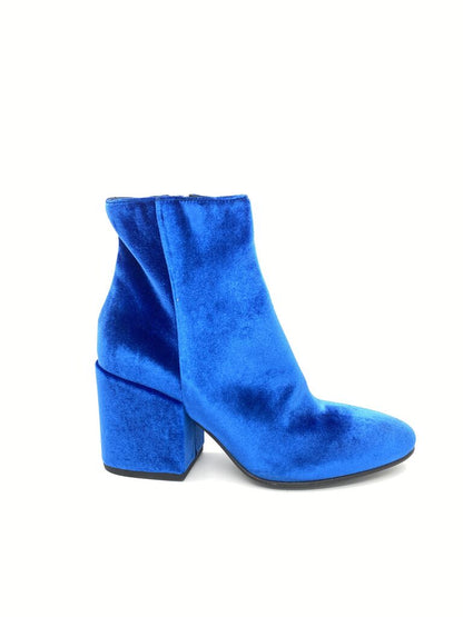 Electric Blue Velvet Ankle Boots with Block Heel
