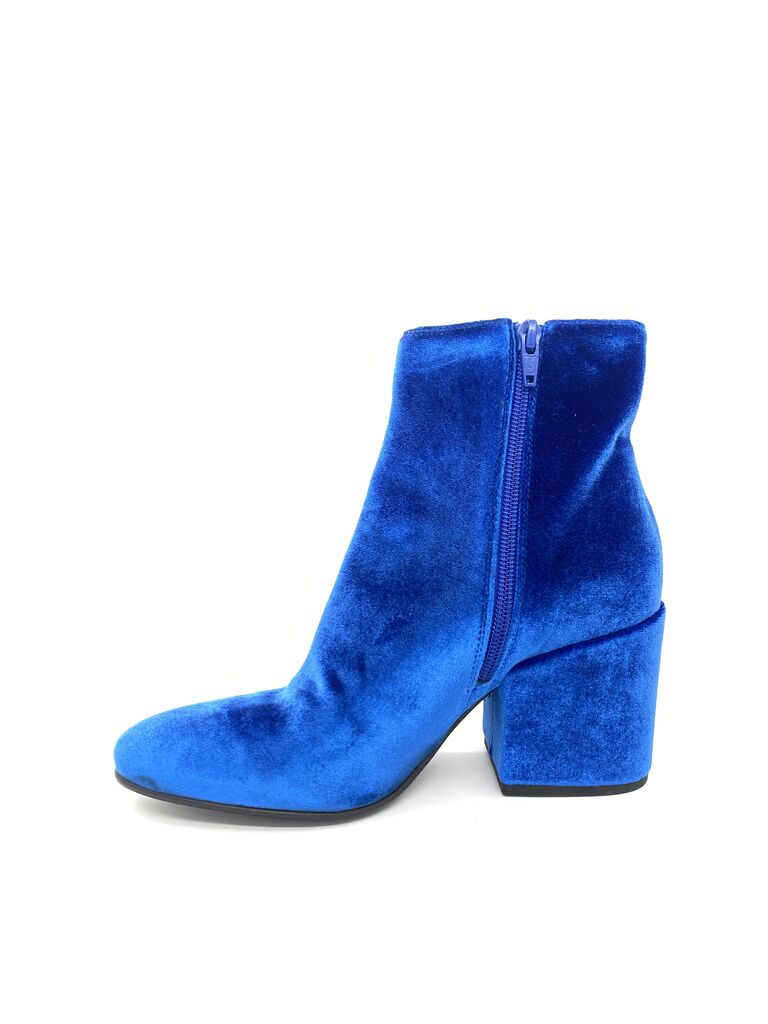 Electric Blue Velvet Ankle Boots with Block Heel