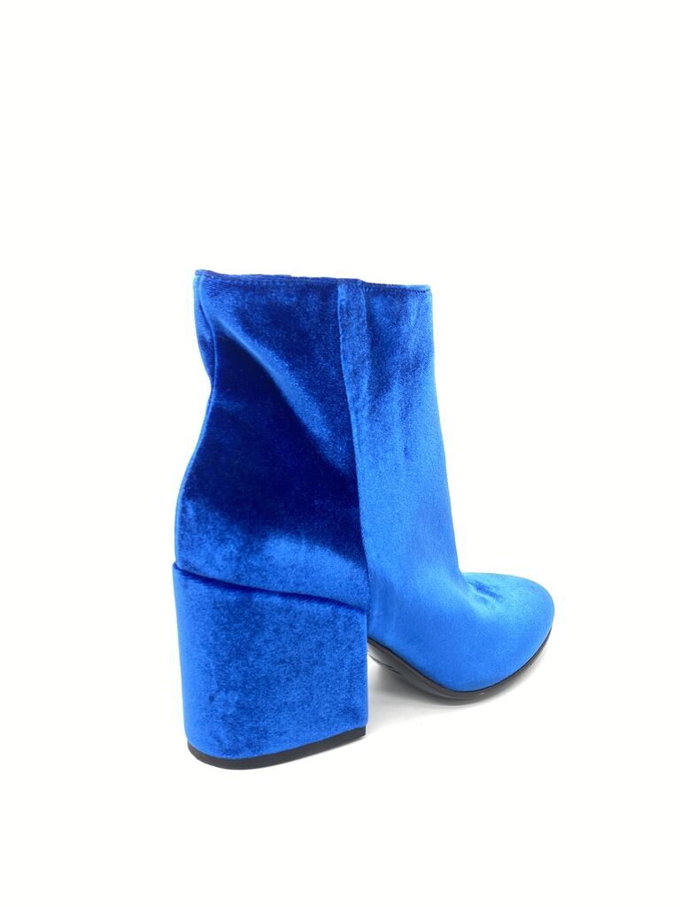 Electric Blue Velvet Ankle Boots with Block Heel