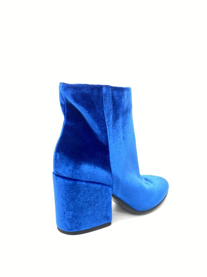 Electric Blue Velvet Ankle Boots with Block Heel