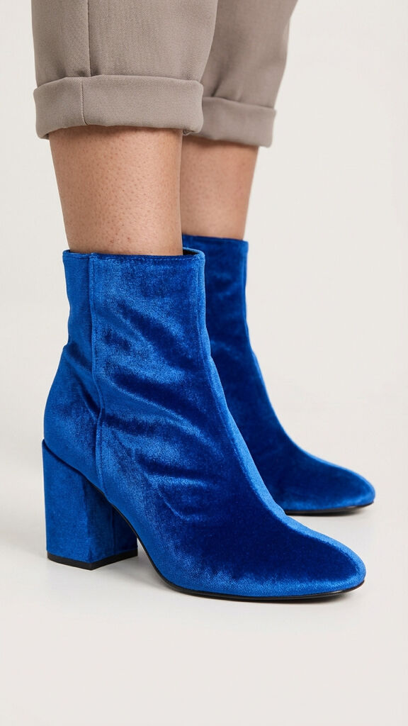 Electric Blue Velvet Ankle Boots with Block Heel