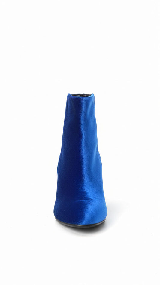 Electric Blue Velvet Ankle Boots with Block Heel