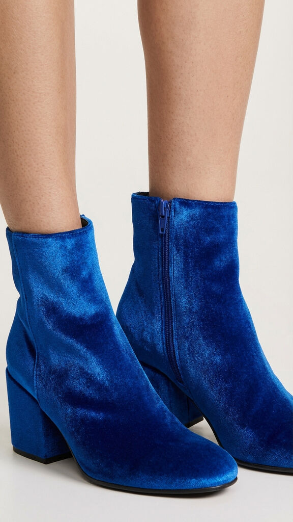 Electric Blue Velvet Ankle Boots with Block Heel