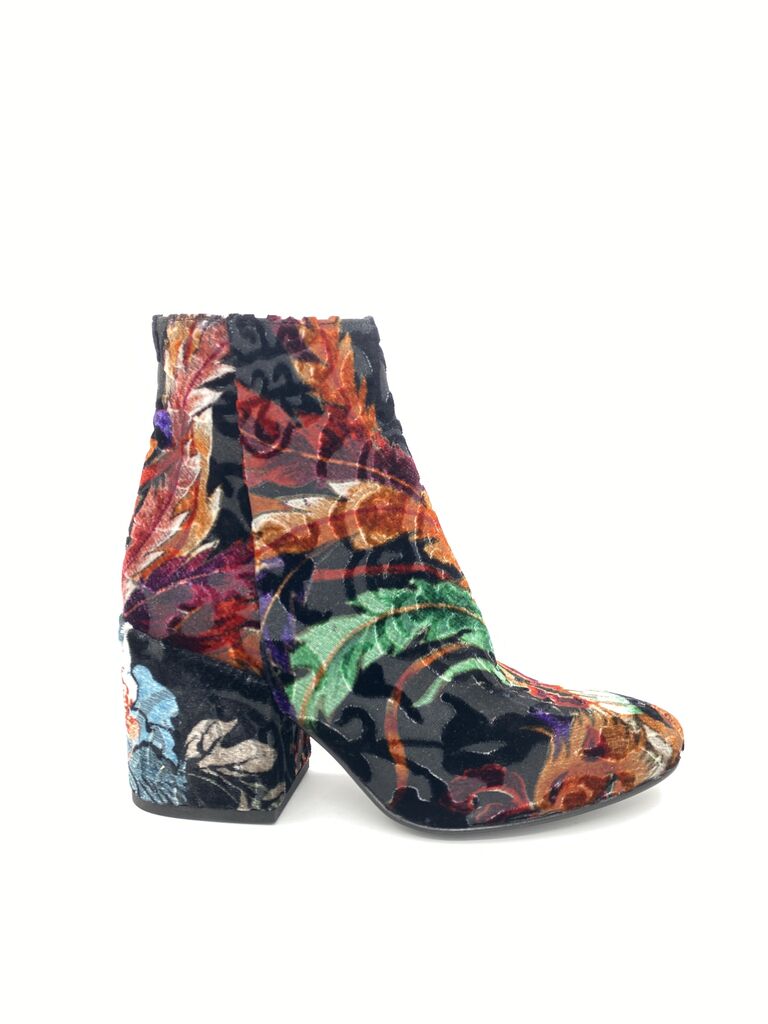 Multicolor Velvet Ankle Boot with Block Heel