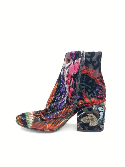 Multicolor Velvet Ankle Boot with Block Heel