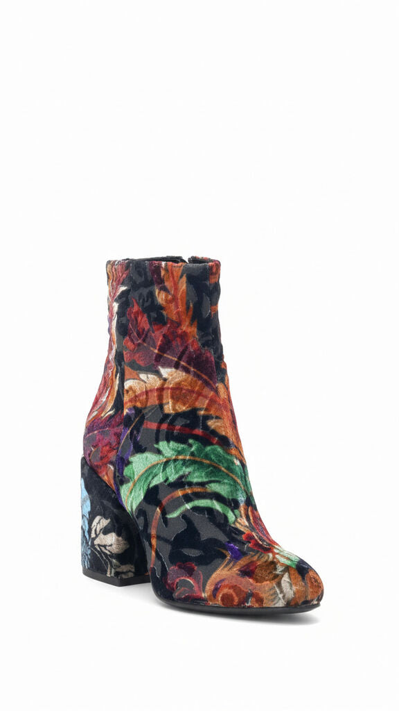 Multicolor Velvet Ankle Boot with Block Heel