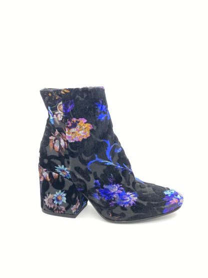 Black Velvet Ankle Boot with Floral Print
