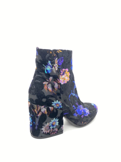 Black Velvet Ankle Boot with Floral Print